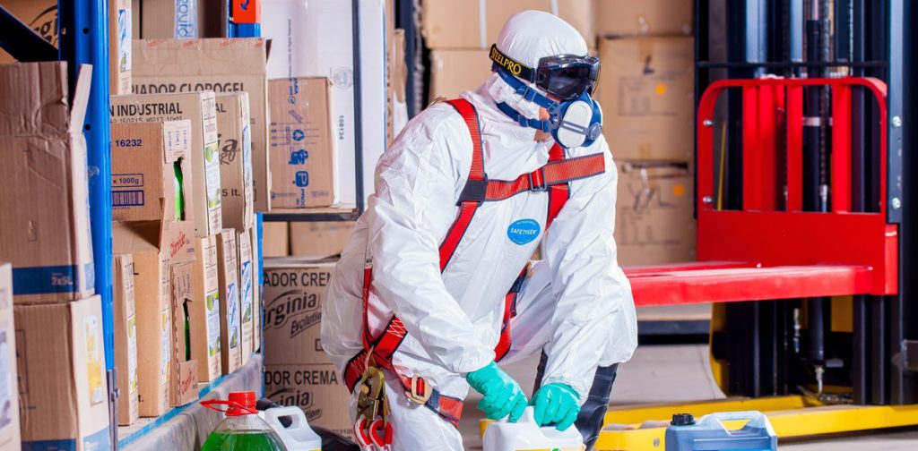 worker in a hazard suit